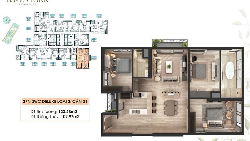 Căn 3PN 3WC deluxe dự án Haven Park