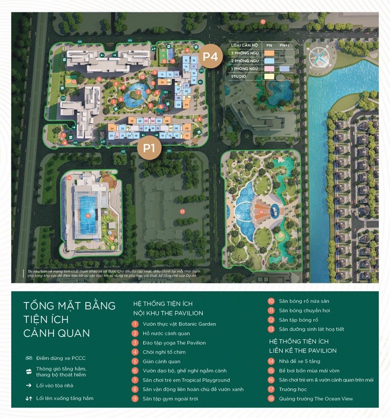 Mặt bằng và tiện ích cảnh quan phân khu The Pavilion dự án The Ocean View - Vinhomes Ocean Park - Đa tốn - Gia Lâm