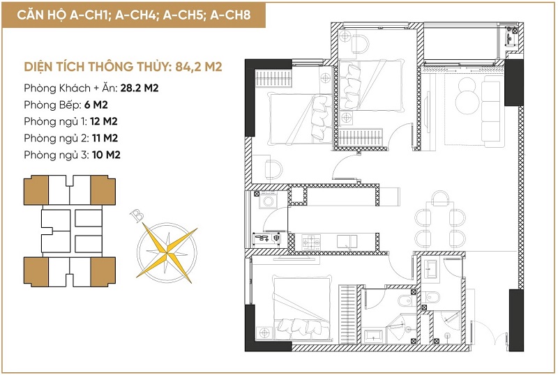 Thiết kế căn hộ 3 ngủ tháp đôi bách việt diamond hill  