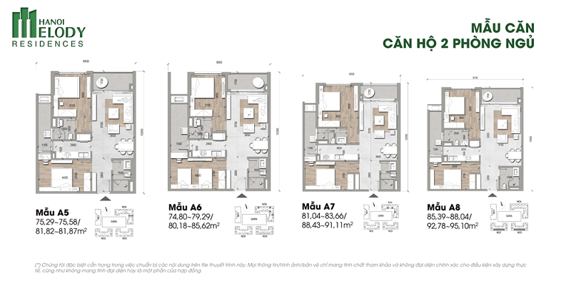 Thiết kế mẫu căn hộ 2 phòng ngủ chung cư Hanoi Melody Tây Nam Linh Đàm           